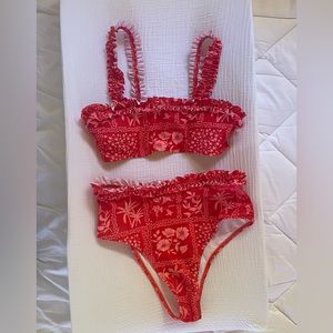Red high waisted bathing suit
